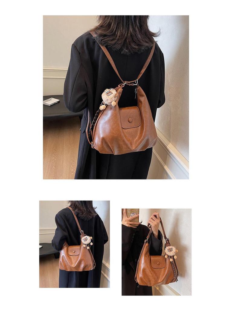 Nische Retro 2025 Damen Schulter-Crossbody-Tasche mit großem Fassungsvermögen und Anhänger