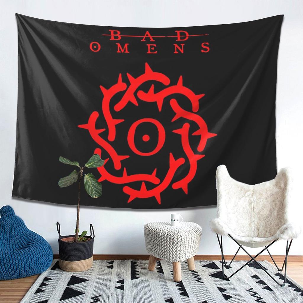 Telo Decorativo Logo Band Bad Omens Arte Arazzi Estetici per Soggiorno Camera da Letto Casa Tessuto Murale Appeso a Parete