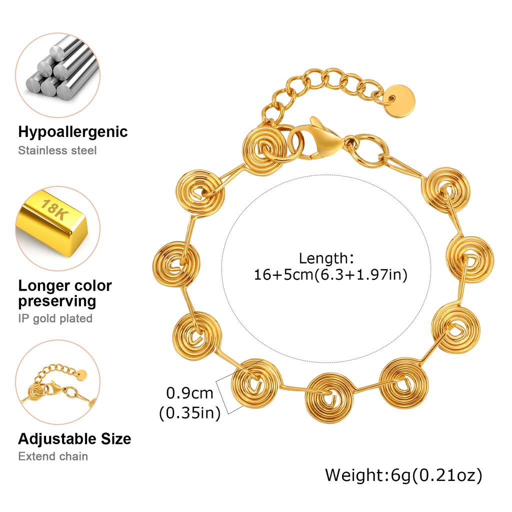 Women‘s Stainless Steel Chain Spiral Geometric Charm Bracelet Fashion Metal Female Bracelet Waterproof Jewelry Girlfriend Gift