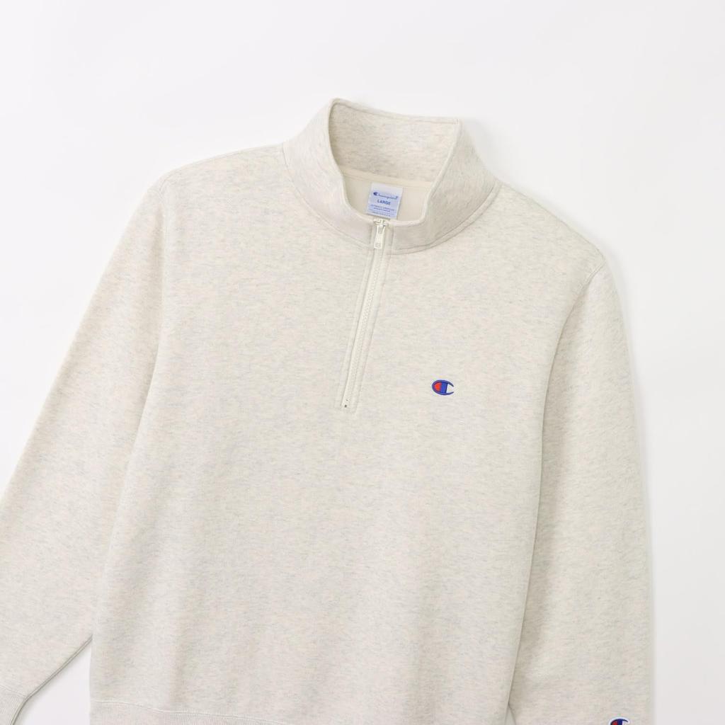 Champion Oatmeal Cotton USA Long Sleeve Sweatshirt with Logo Men's Half-Zip One-Point (C8-Y015Z)