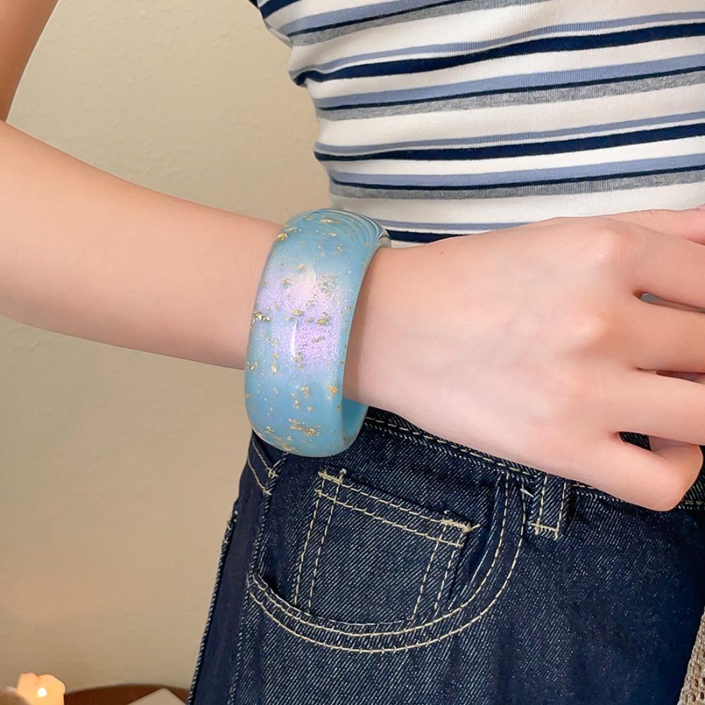 Resin Aurora Dopamine Bangle Smudging Retro Hand Ring Personality Women Wide Bracelet Gift