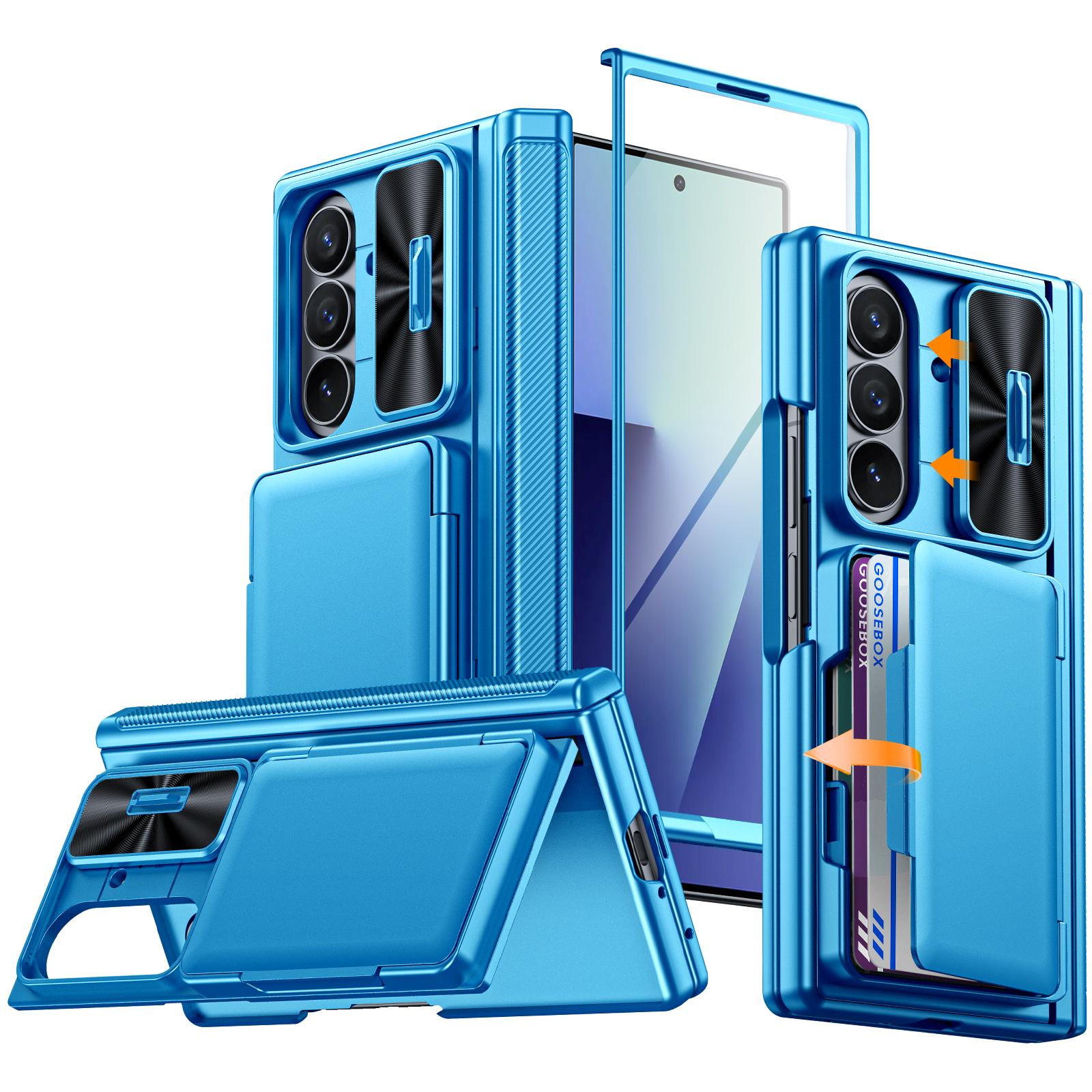 

For Samsung Galaxy Z Fold 7 Phone Case with Card Holder[RFID Blocking]Camera Cover,Hinge Protection,Hidden Kickstand,Screen Protector-Purple світло-синій колір