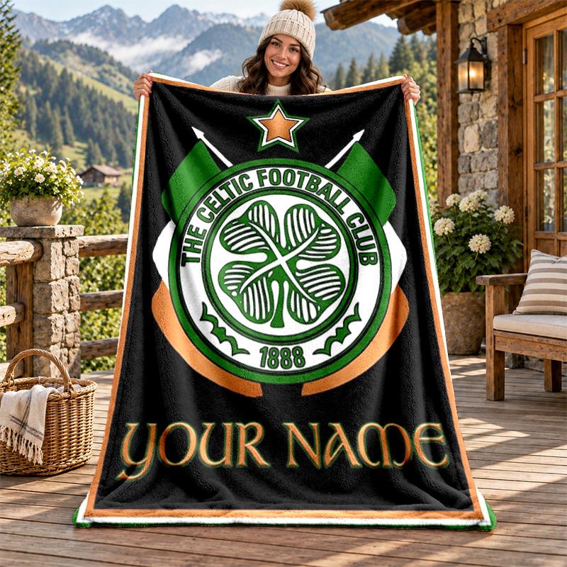 Celtic Football Club Custom Name Flannel Blanket Personalized Soft Warm Plush Throw Blanket Customized Gift for Family Friends
