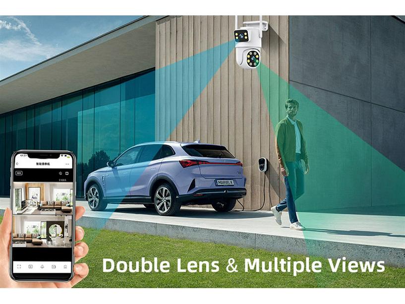 Tuya Smart Waterproof Dual-Lens Camera with Night Vision & Bluetooth Pairing.