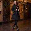 Women's Fall Winter Long Wool Pleated Coat with One Button Closure Outerwear
