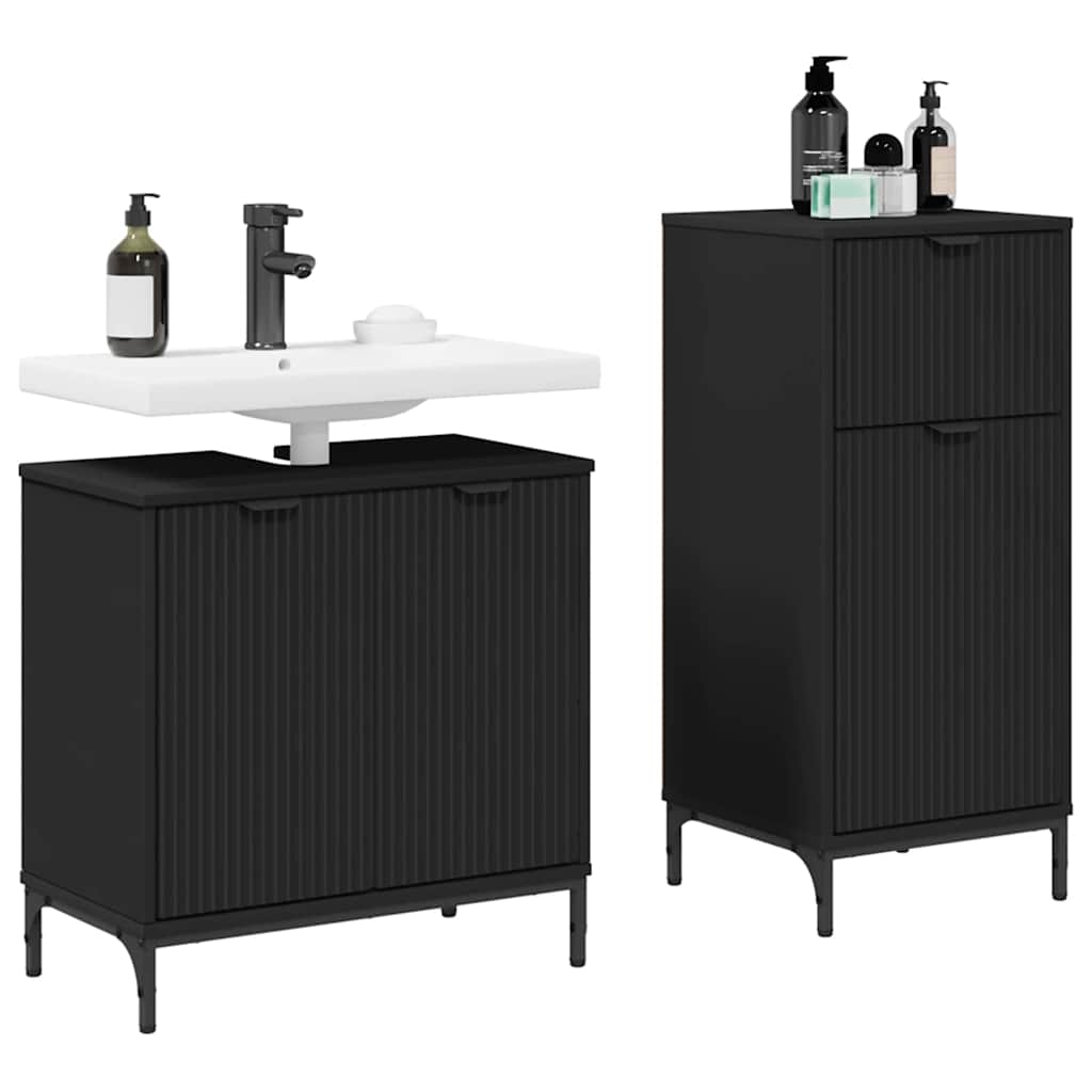 Bathroom Furniture Set with Door 2 Pcs Black Plywood and Metal