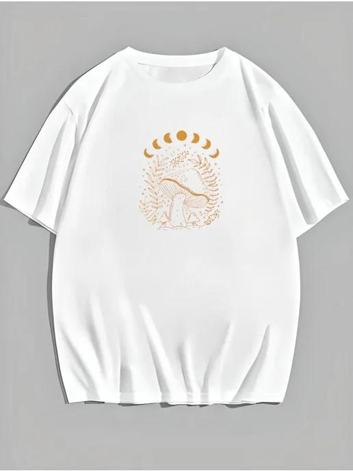 Oversized T-Shirt with Mushroom Print 2XL