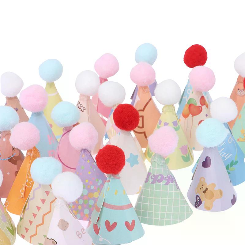 10pc/Set Diy Mini Hat Baking Cake Topper Baking Insert 1:12 Dollhouse Miniature Hat Bear Birthday Cap Hairball Christmas Hat