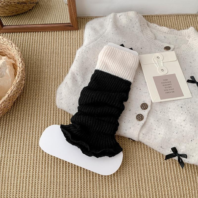 

Children Winter Leg Warmers Fashion Kids Knitted Leg Cover Color Matching Warm Long Socks Cover Girls Leg Warmer Stockings чёрный