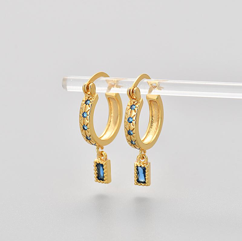 Fashion Colorful Zircon Square Huggie Earrings For Women Elegant Drop Ear Studs Jewelry Accessories
