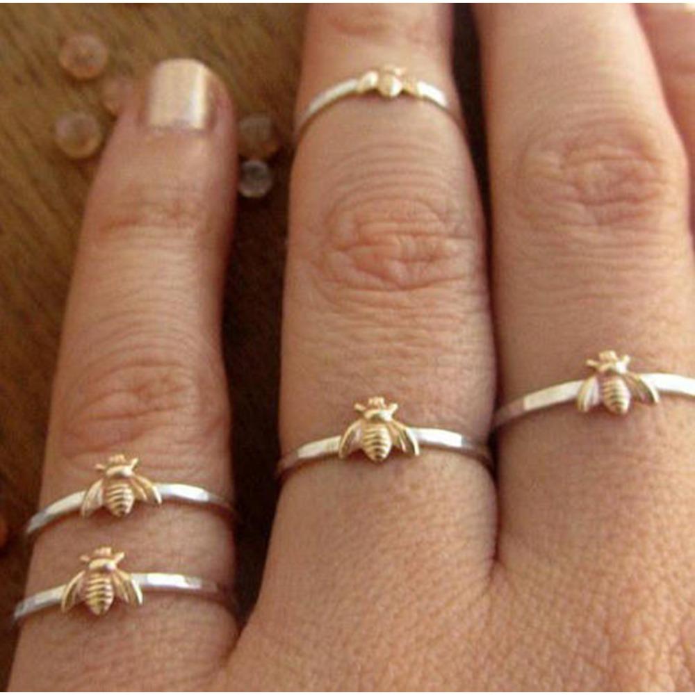 Women Bee Ring 925 Silver Gold Plated Elegant Fashion Jewelry Gift for Her