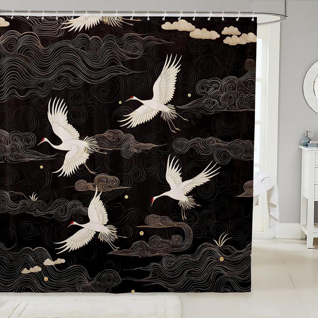 Chinese Ink Painting Shower   Koi Fishes Japanese Bath Curtain for Boys Girls    Shower Curtain Set Kids Bathroom Accessories