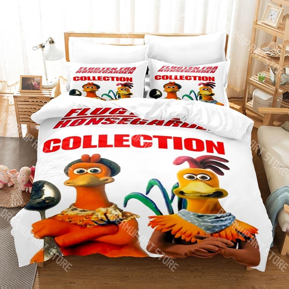 Set de așternuturi de pat cu desene animate Fashion Chicken Run Single Twin Full Queen King Size Set de așternuturi pentru camera copiilor Seturi cu husă de pilotă Set de cearșafuri