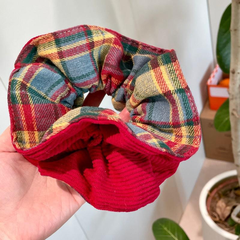 Корейская красная клетчатая атласная двуслойная резинка для волос для женщин - Высококачественный осенне-зимний аксессуар