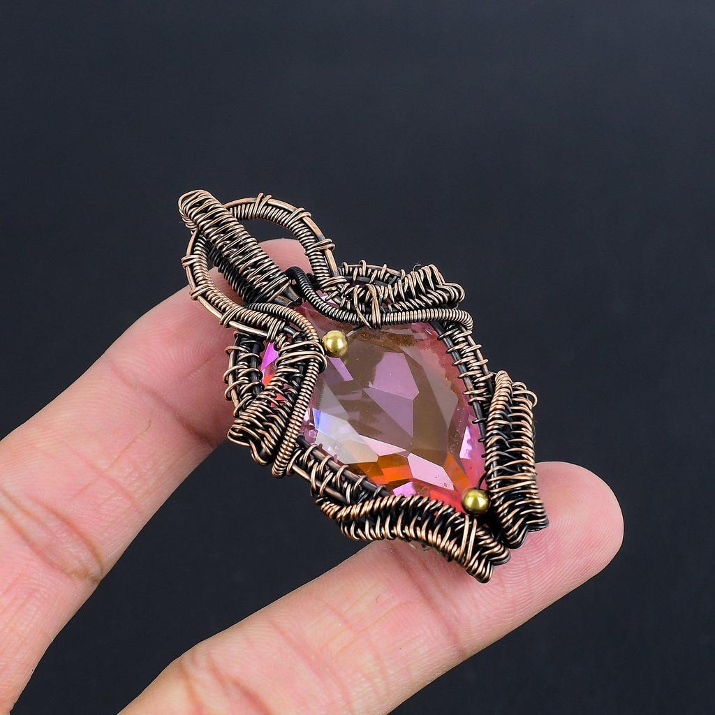 Pink Kunzite Pendant Gemstone Jewelry, 999 Copper Wire Wrapped Pendant, Handmade Jewelry Birthstone Pendant, Gift For Him