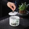 Creative Painted Flower Ceramic Ashtray Dustproof Office Ashtray with Lid Home Cylindrical Ceramic Ashtray Gift Home Decoration