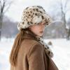 Women's Faux Mink Fur Bucket Hat Scarf Set, Classic Leopard Print Vegan Faux Fur Warm Set, Faux Fur Hat and Scarf For Winter
