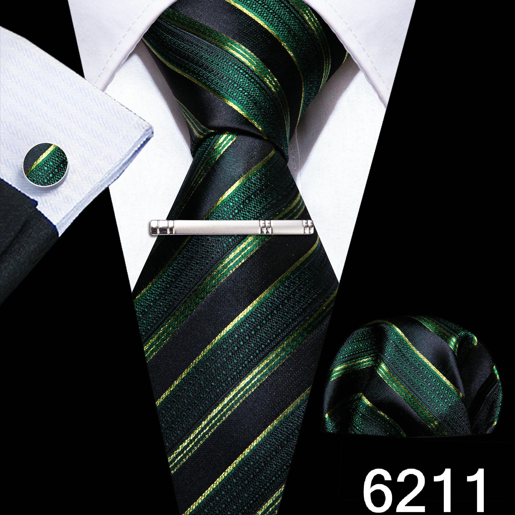 

Чоловічі зелено-блакитні краватки Barry.Wang зі срібним затискачем для краватки, весільний шовковий краватка, запонки, діловий набір N-6211