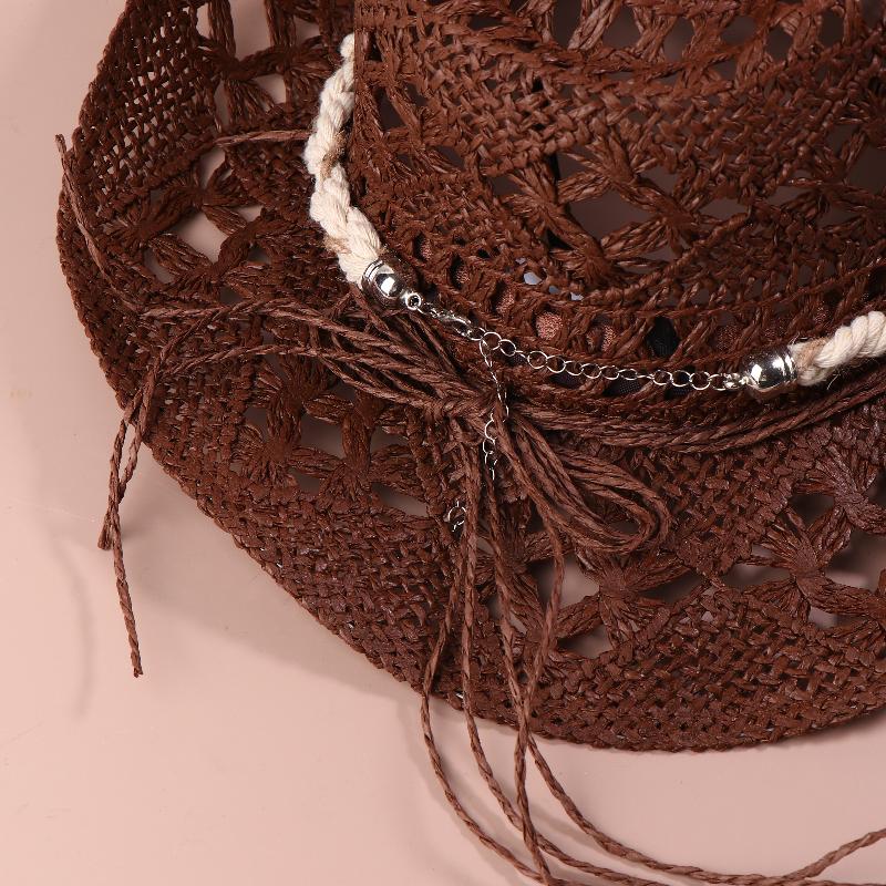 Vintage Western Cowboy Sun Hat Men Women Straw Hat Outdoor Travel Ethnic Style Gift Uv Protection Cap Chapeau Beach Hat