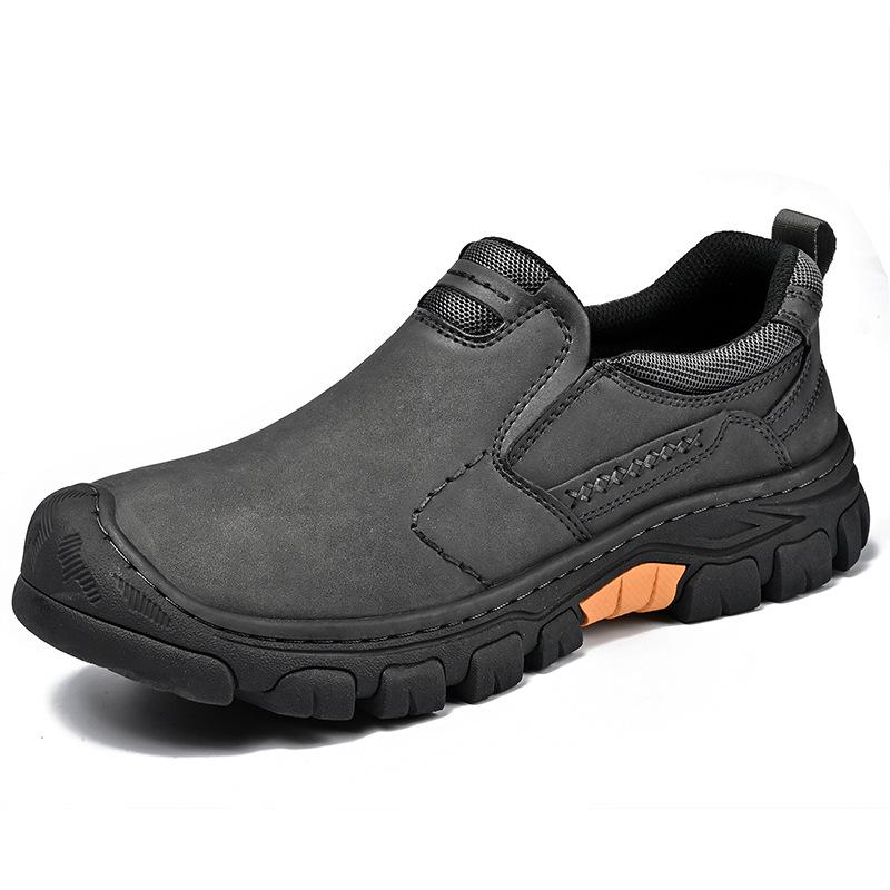 Men's Waterproof Slip On Faux Leather Hiking Shoes for Male Outdoor Non-Slip Walking Sneakers Casual Loafers Work Shoes Comfortable Short Boots
