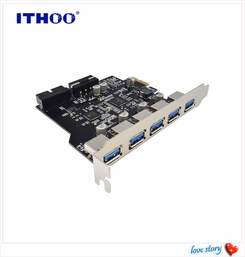 7-Port USB 3.2 Adapter Card with 5 External Ports + 19-Pin Front Panel, Dual-Core Host Controller, GEN1 5Gbps.