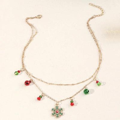 Christmas Bells Snowflake Necklace Clavicle Chain Double Alloy Women's Jewelry Fashion Accessories for Women Creative Gifts