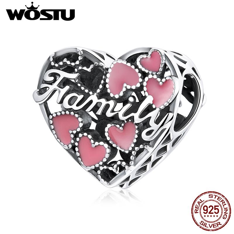 WOSTU 925 Sterling Silver Warm Family Klasické kouzelné korálky ve tvaru srdce pro ženy jako dárek k festivalu