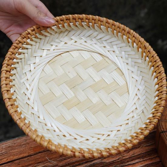 Handmade Round Bamboo Basket Tray and Plate for Creative Home Decoration