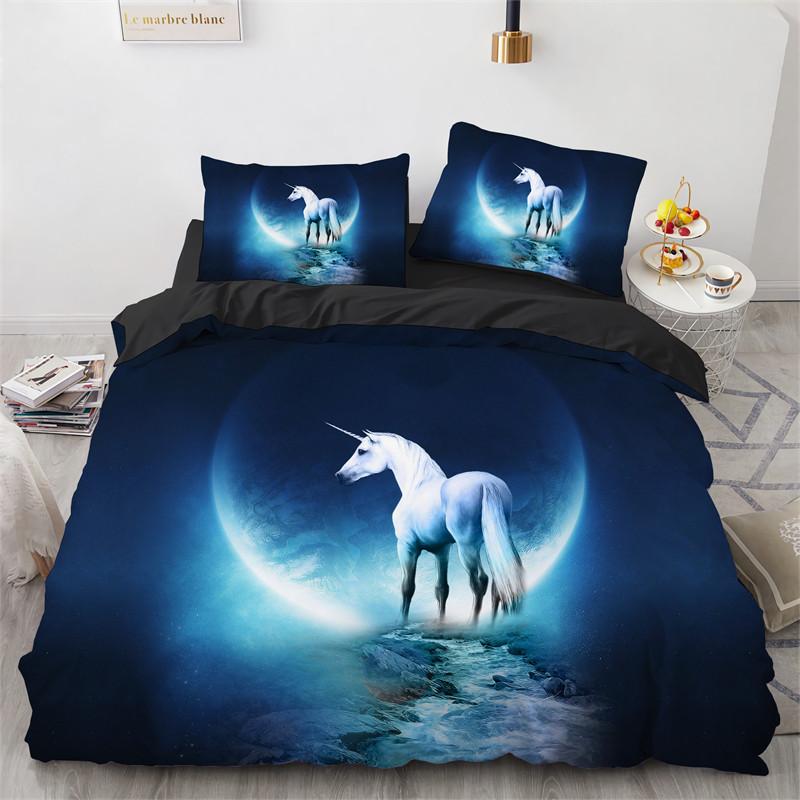 Cute Unicorn Duvet Cover Microfiber Forest White Unicorn Horse Comforter Cover Flying Horse Bedding Set King Full For Girls Teen