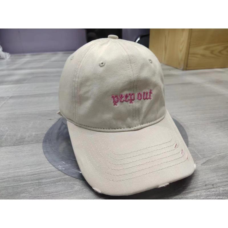 

Маленькая вышивка букв, мягкая стирка, рваная бейсболка для женщин, повседневная защита от солнца, защита от солнца, японская бейсболка для мужчин L（58-60cm）