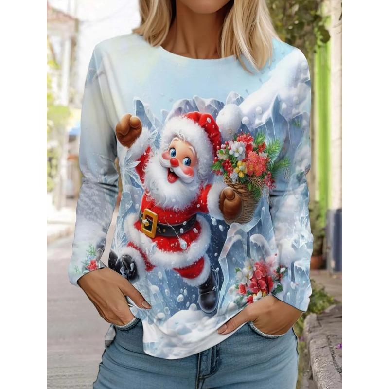 Móda Vánoce Sněhulák Dámské Tričko s dlouhým rukávem 3D vzor Podzimní Santa Claus Dámský Top Harajuku Pulovr Oblečení