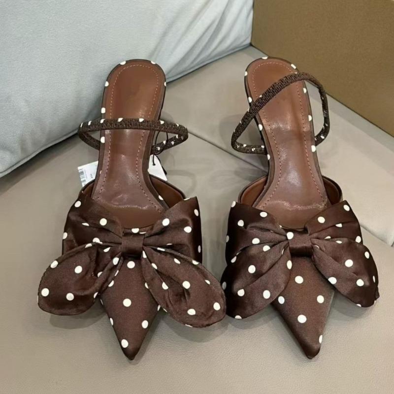 

Autumn Women Pumps Retro Polka Dot Butterfly Knot Elegant Pointed Toe Back Strap Party Stilettos Ladies High Heels Shoes 42 коричневий
