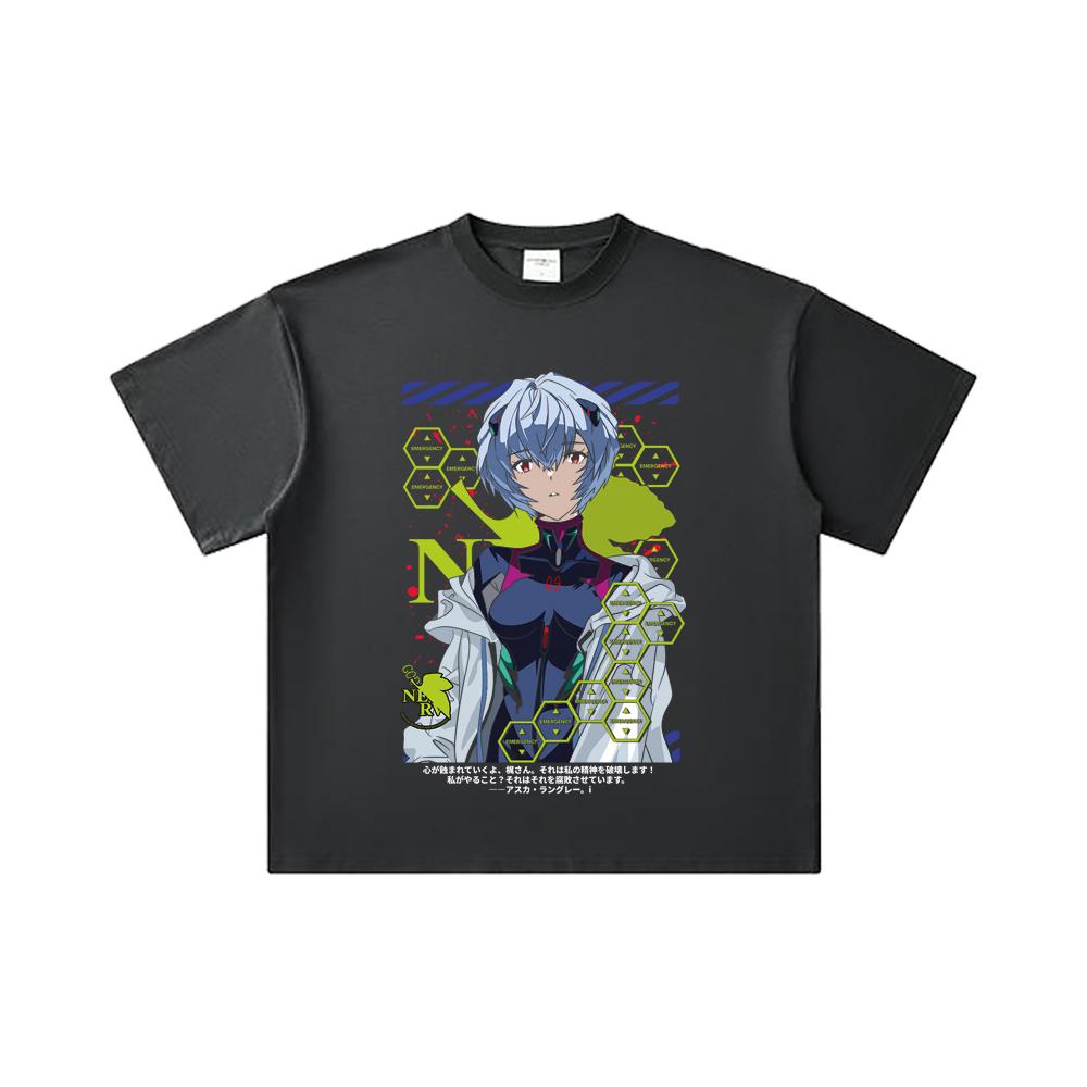 260 GSM Double Yarn 32 Count 100% Cotton Evangelion V6 Rei Print Unisex Heavy Cotton T Shirt