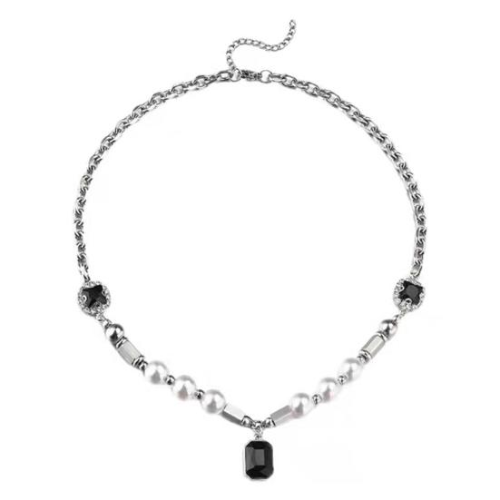 

Мужское ожерелье Панк Хип-хоп Имитация жемчуга Регулируемое Гальваническое покрытие Декор Подарок Мужской Кулон с искусственным драгоценным камнем Ожерелье Цепочка на ключицу для клуба чёрный