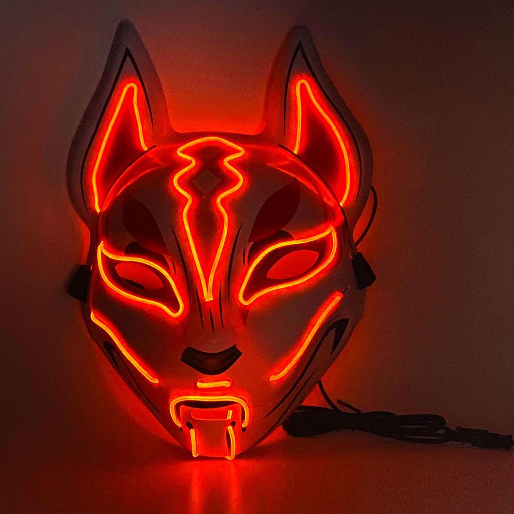 LED Luminous Fox Mask - Anime-Inspired Cat Face, Cold Light Flash for Halloween