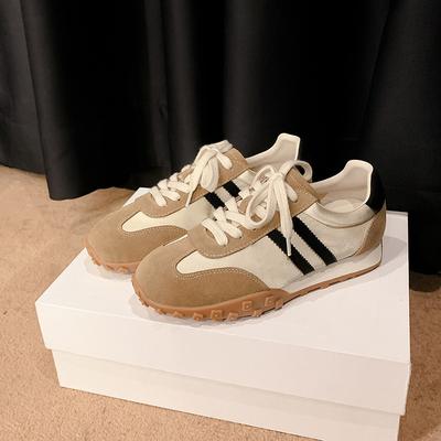 [Shei]~ Cowhide Version of Color Matching Retro Platform Casual Sports Shoes for Women and Women