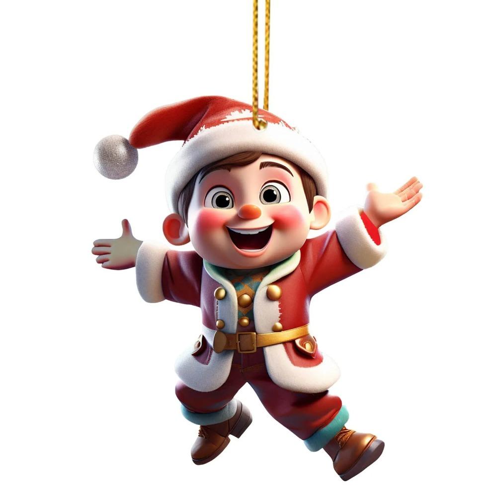 2D Christmas Tree Pendant Cartoon Boy Girl Hanging Accessories Mini Acrylic Christmas Pendant  Home