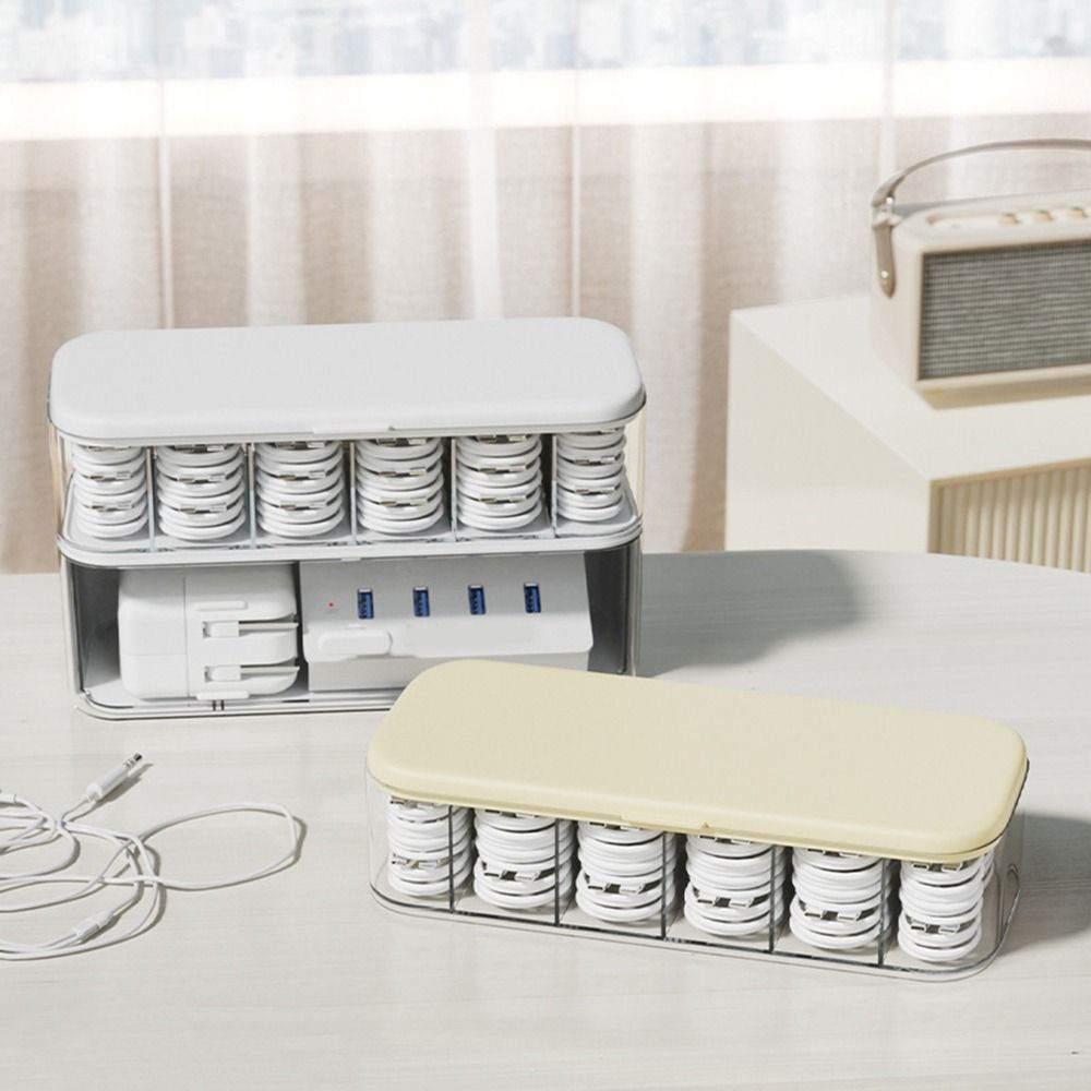 Clear Cable Management Box Dustproof Data Cable Organizer Durable Cable Storage Box Desk