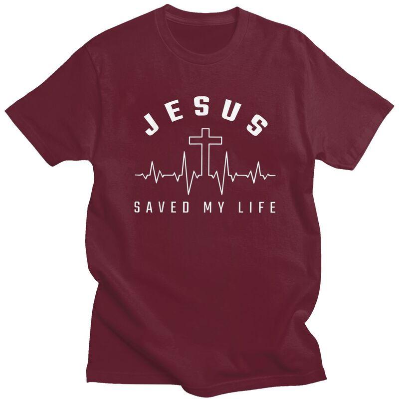 Individuelle Jesus Hat Mein Leben Gerettet T-Shirts Herren Kurzarm T-Shirt Cooles Christliches Religiöses Glaubens-T-Shirt Schlanke Passform 100% Baumwolle T-Shirts