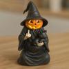 Halloween Ornament Dark Humor Witchcraft Vibe Creepy Witch Statue Black Robe Cat Themed Resin Home Decor