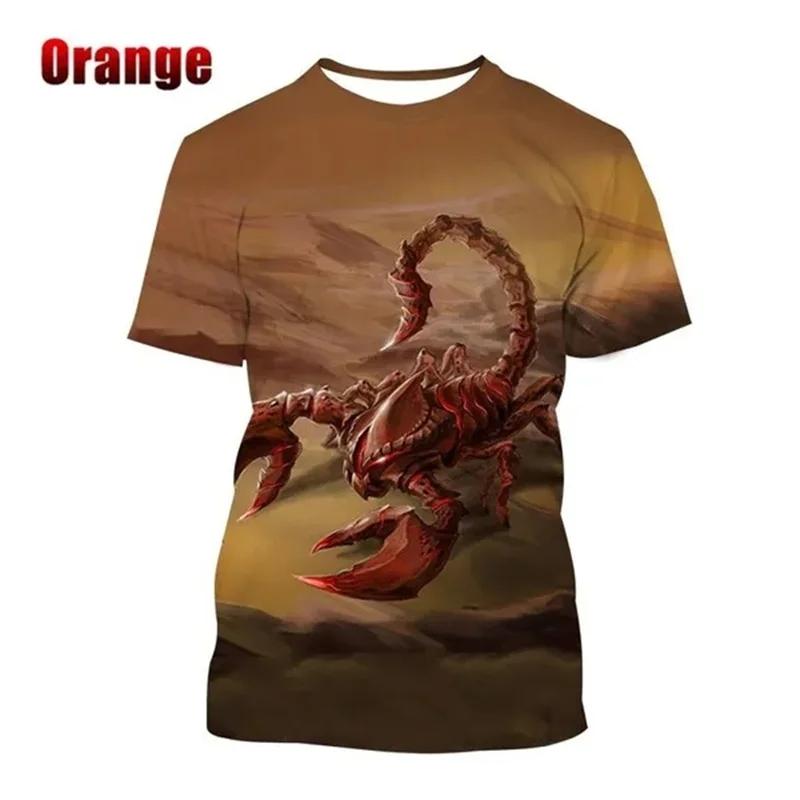 Letnie T-shirty męskie z okrągłym dekoltem, modne, codzienne, z krótkim rękawem, z nadrukiem 3D wzoru zwierzęcia skorpiona