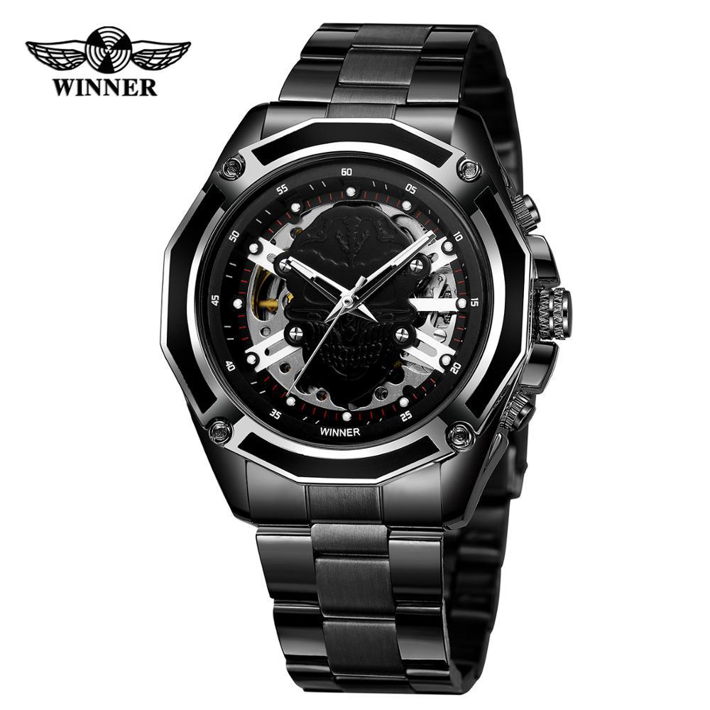 T-winner Men's Fashion Casual Hollow Skull Waterproof Automatic Mechanical Watch