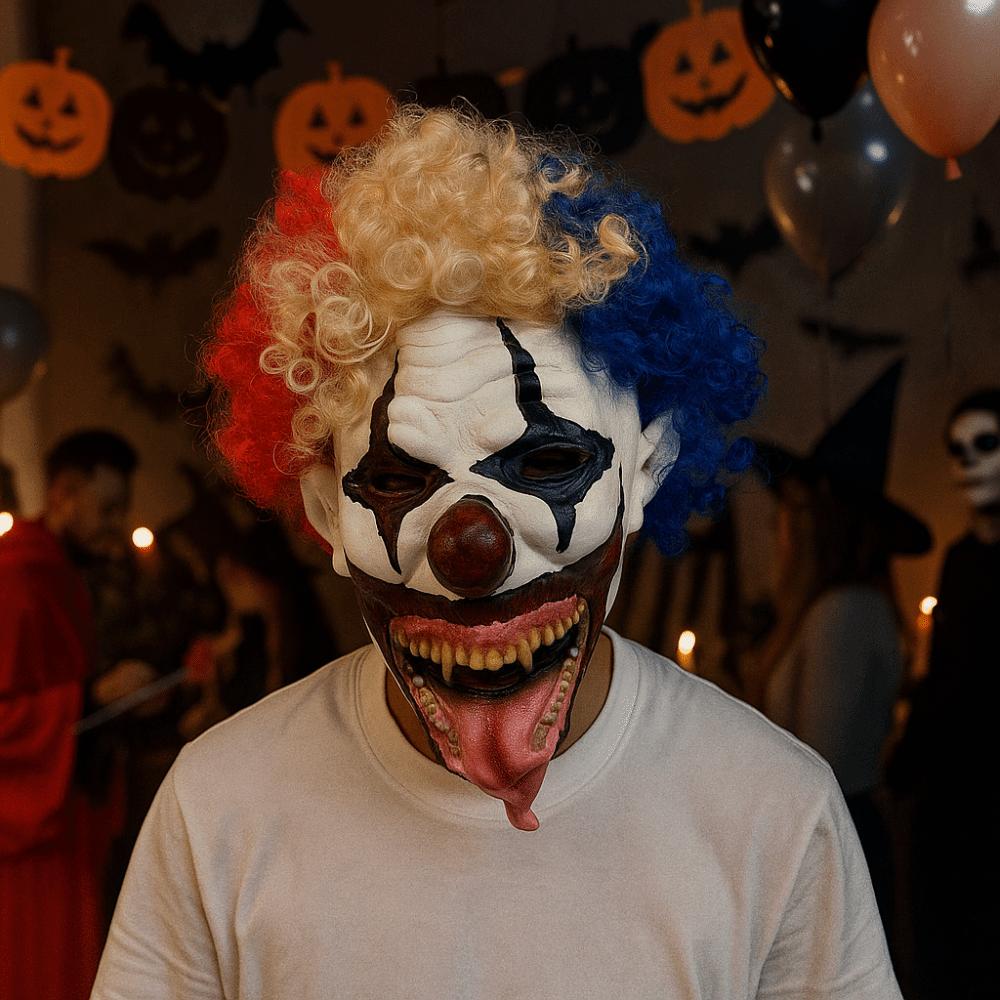 Colorful Hair Clown Costume Mask Toothy Tongue Out Ghost Festive Mask  Festive Celebration