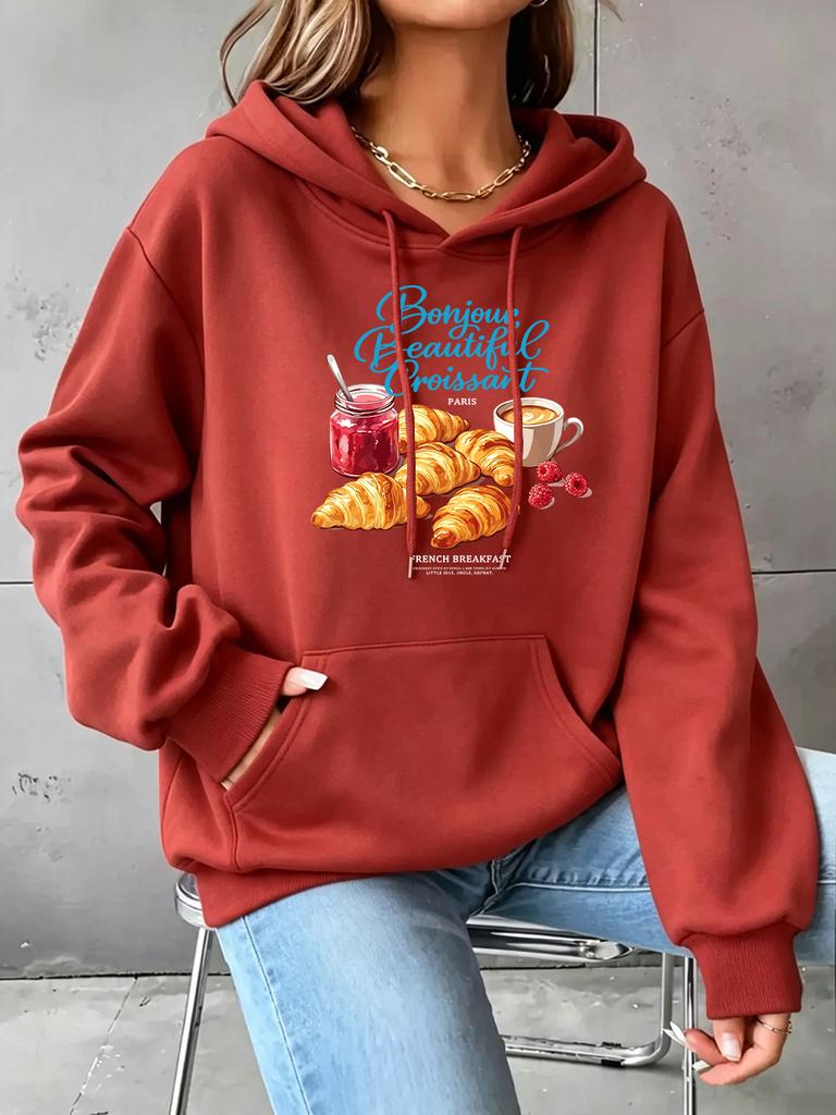 2026 New Printed Hoodie Women's Casual Sweatshirt Loose Pocket Pullover Winter Sports Top