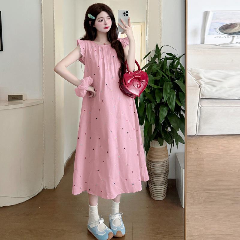 2026 Summer Korean Style Maternity Ruffle Sleeve Dress - Loose Fit M