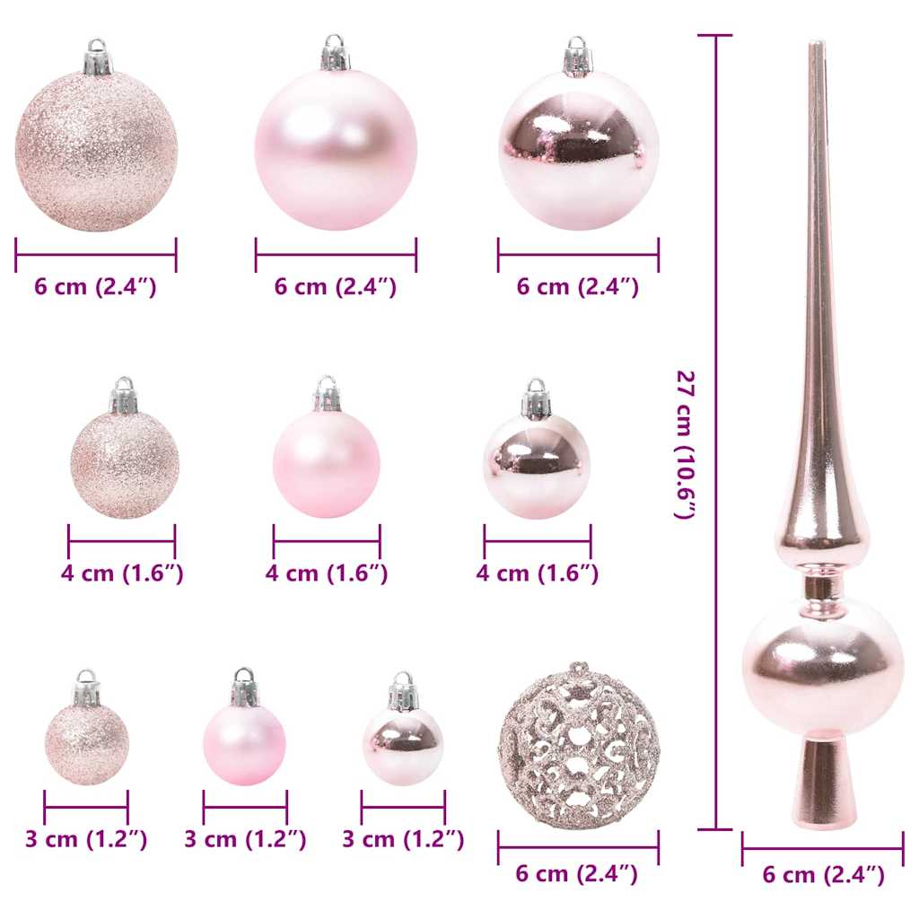 Christmas Ornament Set with 300 LEDs 120 Pcs Pink Plastic