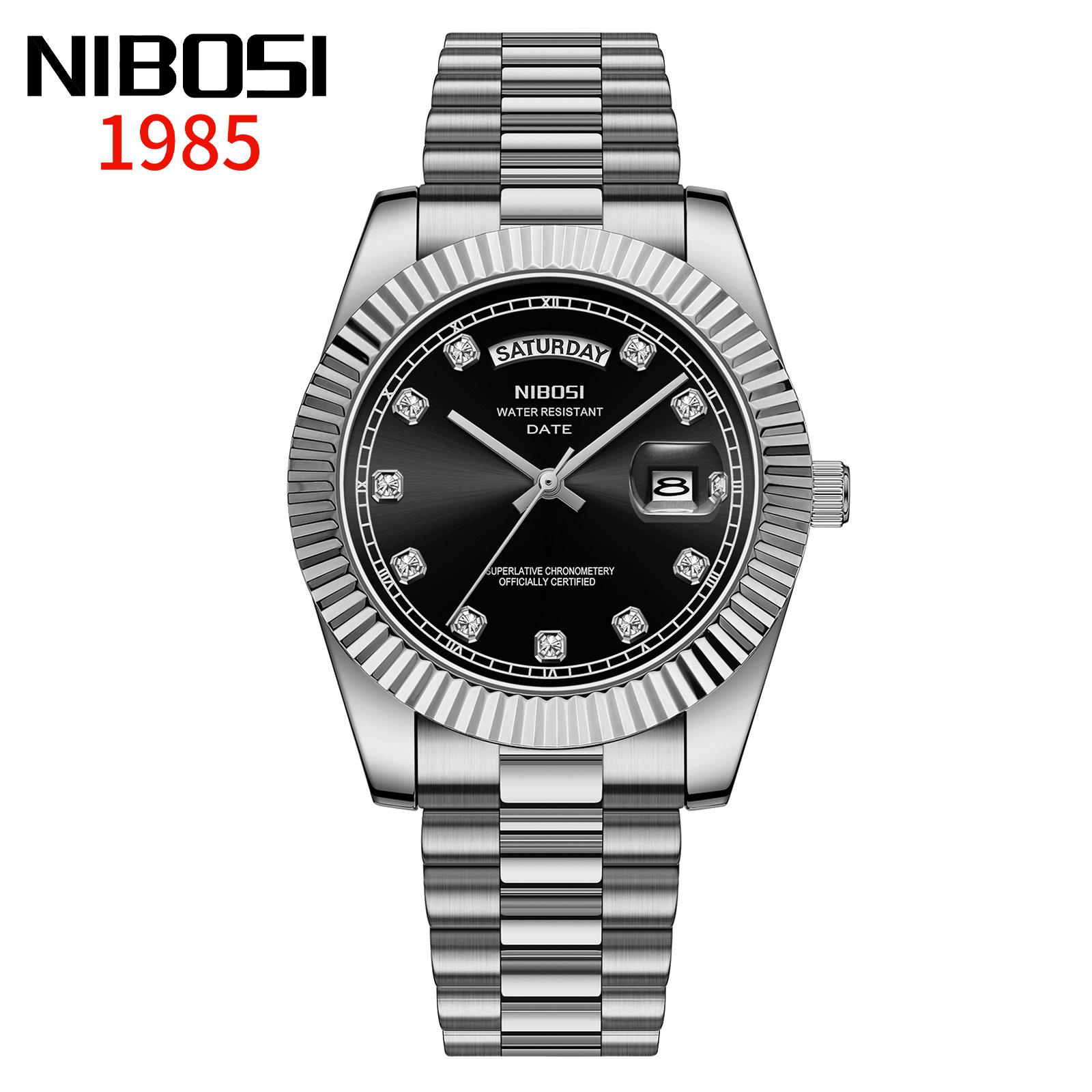 

NIBOSI Чоловічі годинники Аналоговий кварцовий годинник з датою Водонепроникний з нержавіючої сталі Чоловічі наручні годинники Класичні годинники срібний/чорний