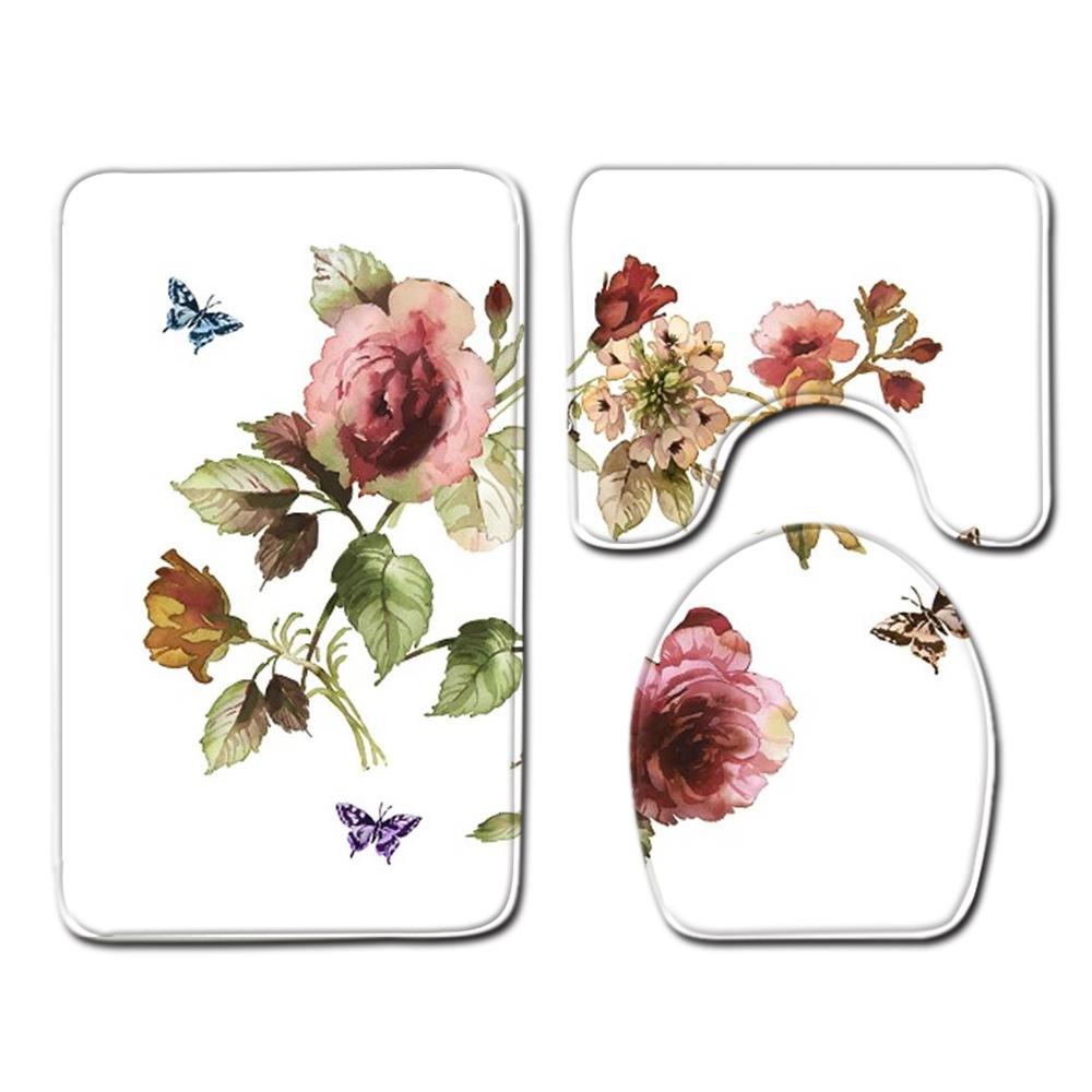 Peony Toilet Three-Piece Bathroom Floor Mat Doormat Combination