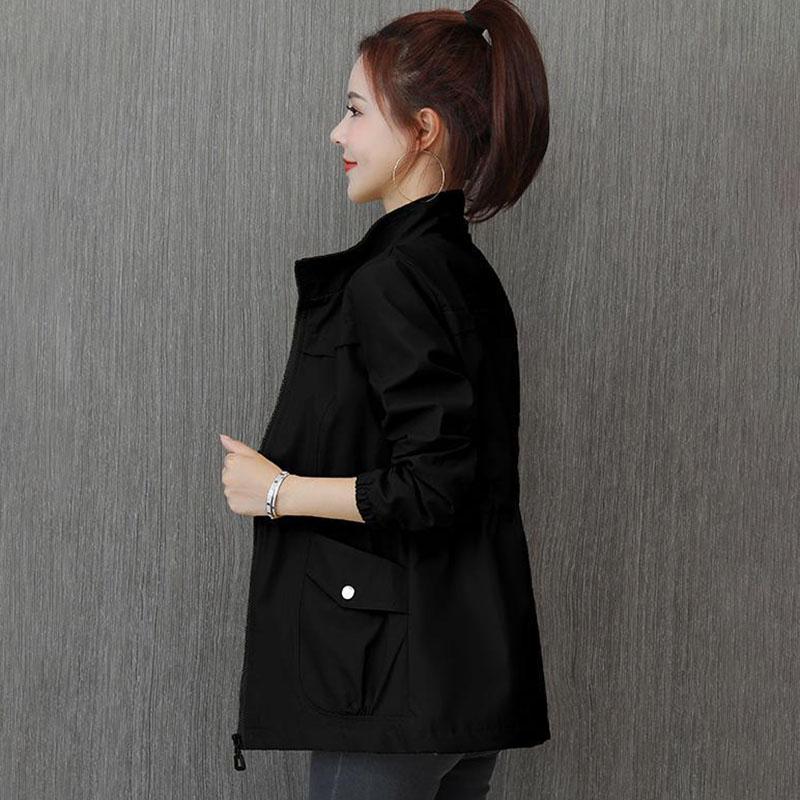 Stehkragen Windjacke Kordelzug Taille Design Damen Mittellanger Schlanker Mantel Einfarbig Einfach Lässig Pendeln Temperament Britischer Stil Frühling Herbst