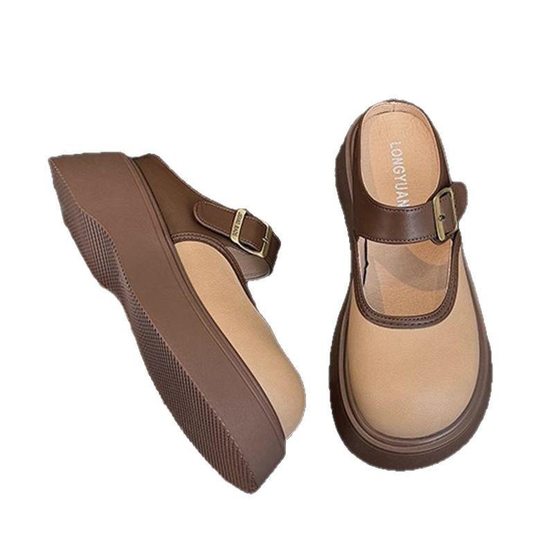 Thick-soled bag head slippers women's outer wear 2025 spring and summer new heelless women's shoes half slippers sandals